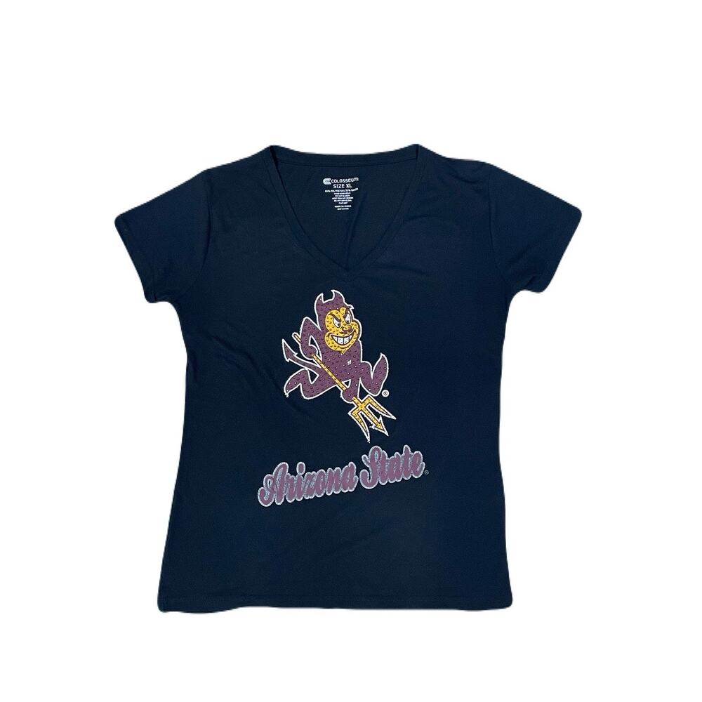 Arizona State Sun Devils Black V-Neck Tee Shirt Women’s Size XL Colosseum Sparky